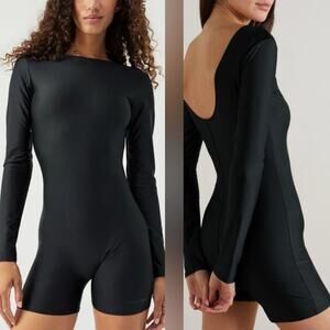 Outdoor Voices Black Beam Balletcore Long Sleeve 3.5” Inseam Bodysuit Sporty